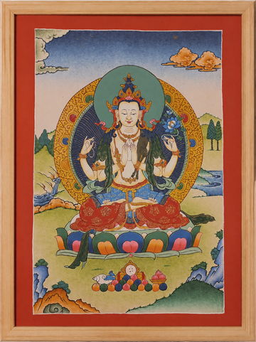 Chenrezig Thangka – Hand-Painted Tibetan Buddhist Art | Meditation & Protection Wall Decor