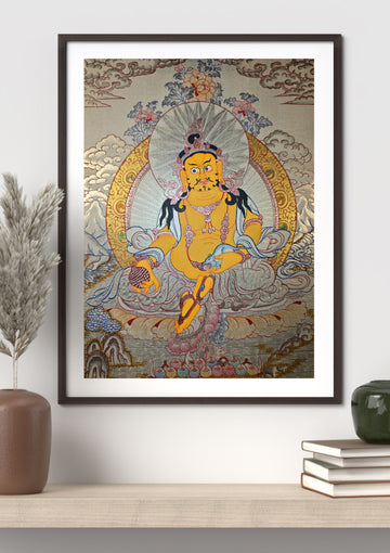 Jambhala Thangka – Hand-Painted Tibetan Buddhist Art | Wealth, Prosperity &amp; Protection Wall Decor
