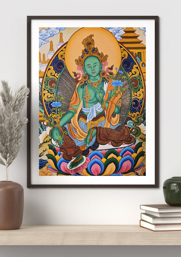 Green Tara Thangka – Hand-Painted Tibetan Buddhist Art | Meditation & Protection Wall Decor