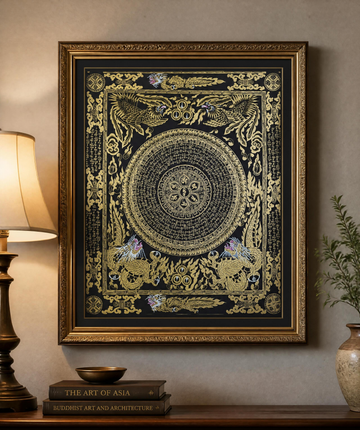 Hand-Painted Om Mantra Mandala Thangka with Dragon Surrounding Design | Traditional Buddhist Art from Nepal