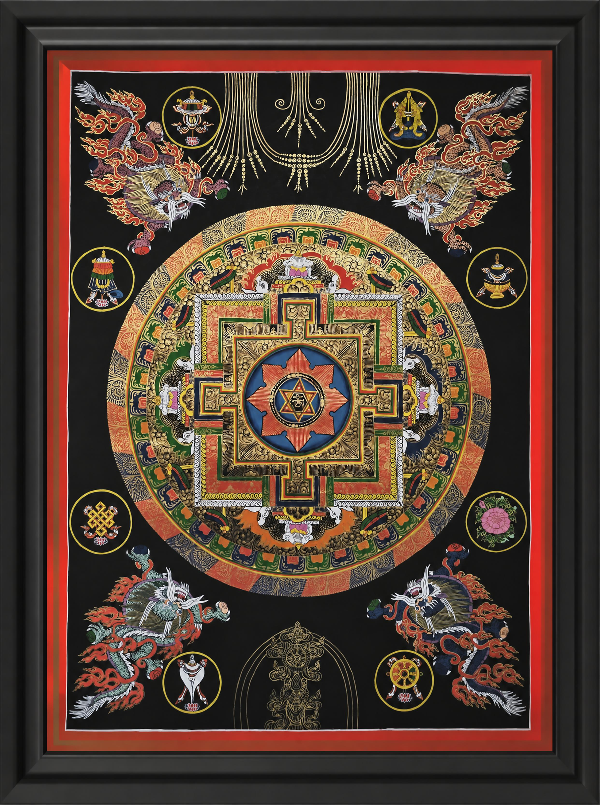 Original Large Hand-Painted Om Mani Padme Hum Mantra Mandala Thangka