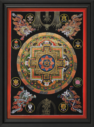 Original Large Hand-Painted Om Mani Padme Hum Mantra Mandala Thangka