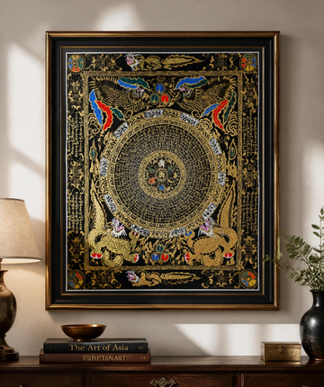 Hand-Painted Om Mantra Mandala Thangka with Dragon Surrounding Design | Traditional Buddhist Art from Nepal