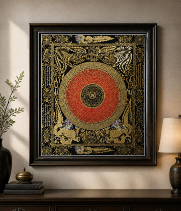 Hand-Painted Om Mantra Mandala Thangka with Dragon Surrounding Design | Traditional Buddhist Art from Nepal