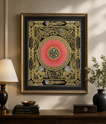 Hand-Painted Om Mantra Mandala Thangka with Dragon Surrounding Design | Traditional Buddhist Art from Nepal