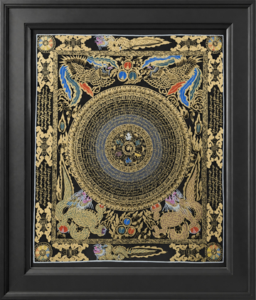Hand-Painted Om Mantra Mandala Thangka with Dragon Surrounding Design | Traditional Buddhist Art from Nepal