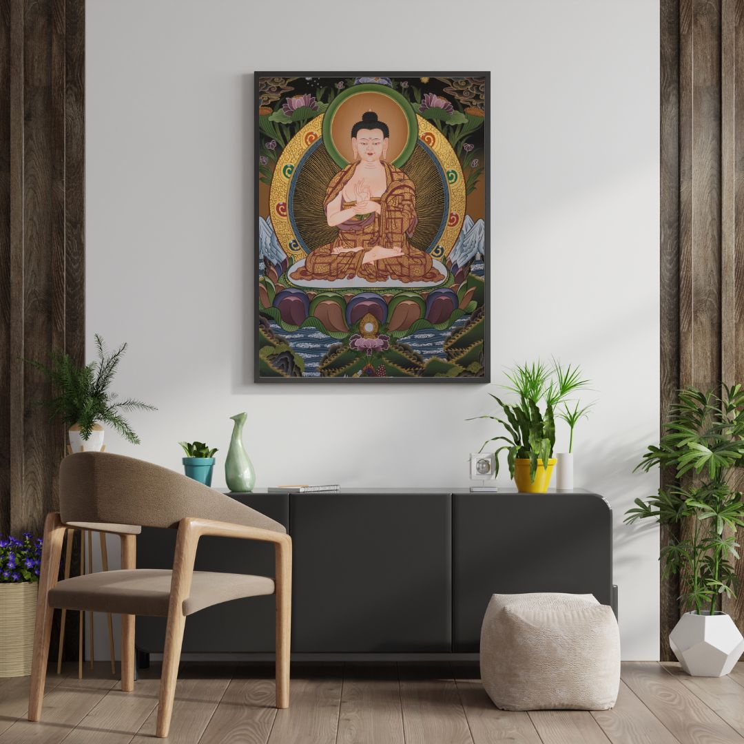 Vairochana Buddha Thangka – Masterpiece Hand-Painted Tibetan Buddhist Art | Wisdom, Purification & Meditation Wall Decor