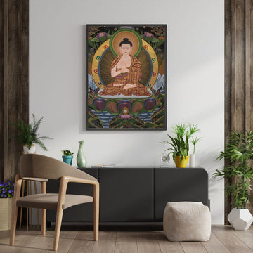 Vairochana Buddha Thangka – Masterpiece Hand-Painted Tibetan Buddhist Art | Wisdom, Purification & Meditation Wall Decor