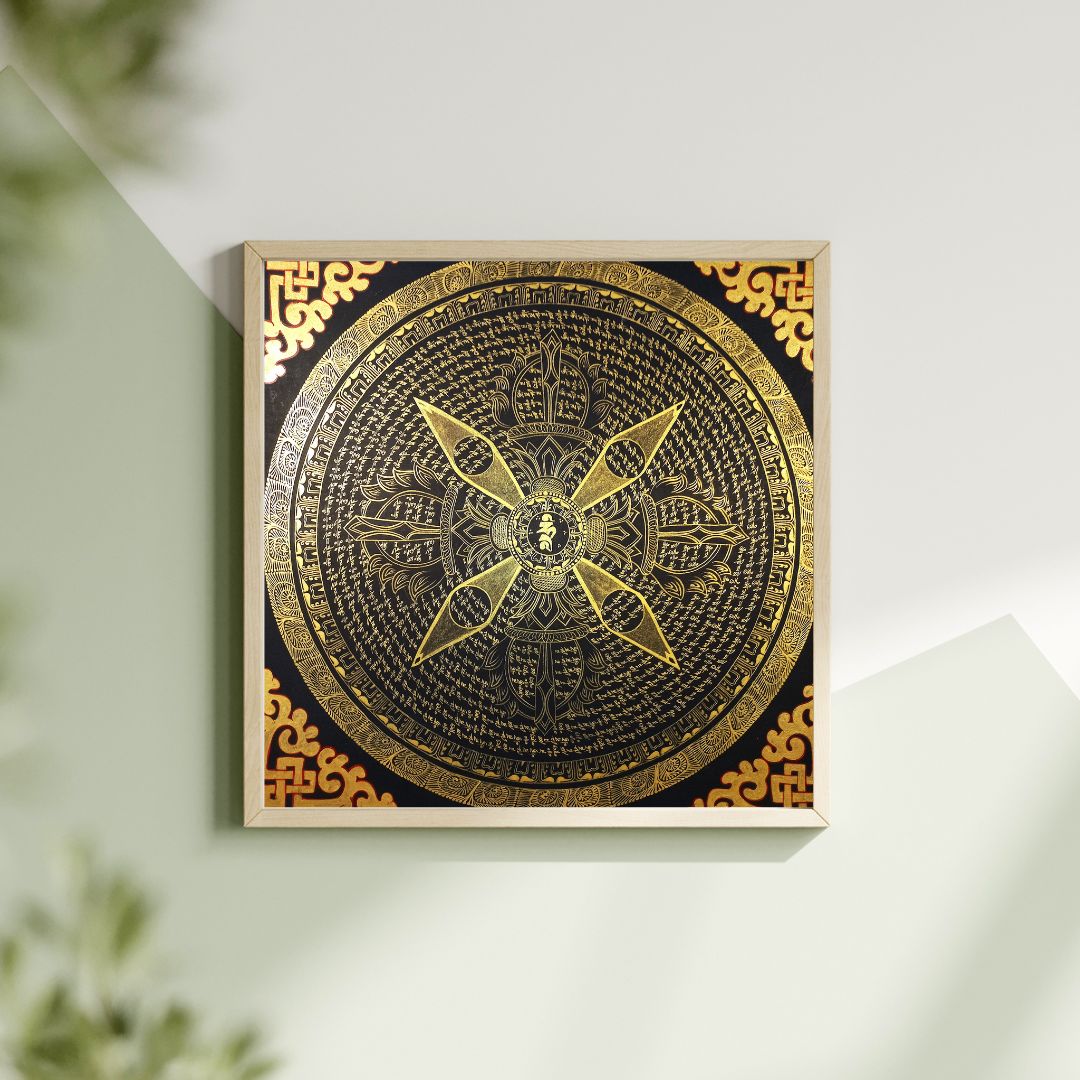 Hand-Painted Om Mantra Mandala Thangka