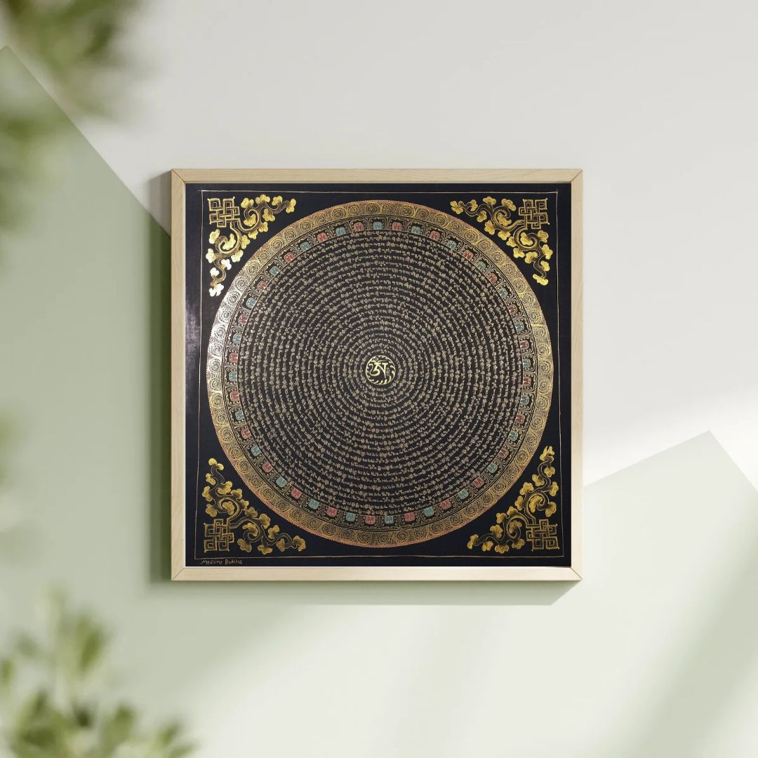Medicine Buddha Mantra Mandala | Hand-Painted Fine Thangka | Sacred Buddhist Art from Nepal