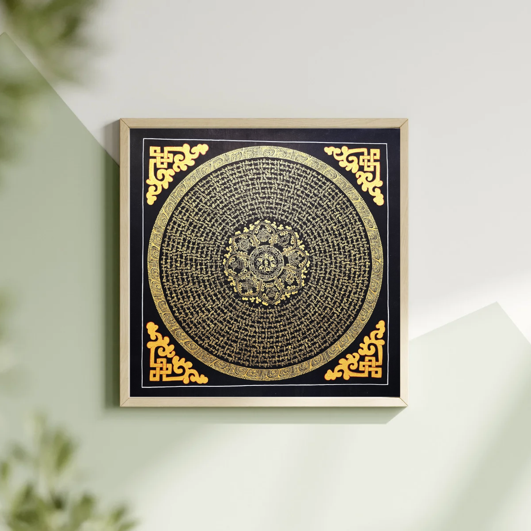 Original Hand-Painted Om Mani Padme Hum Mantra Mandala Thangka