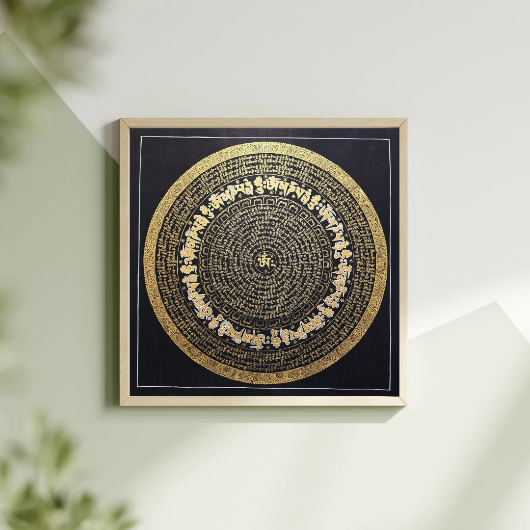 Original Hand-Painted Om Mani Padme Hum Mantra Mandala Thangka