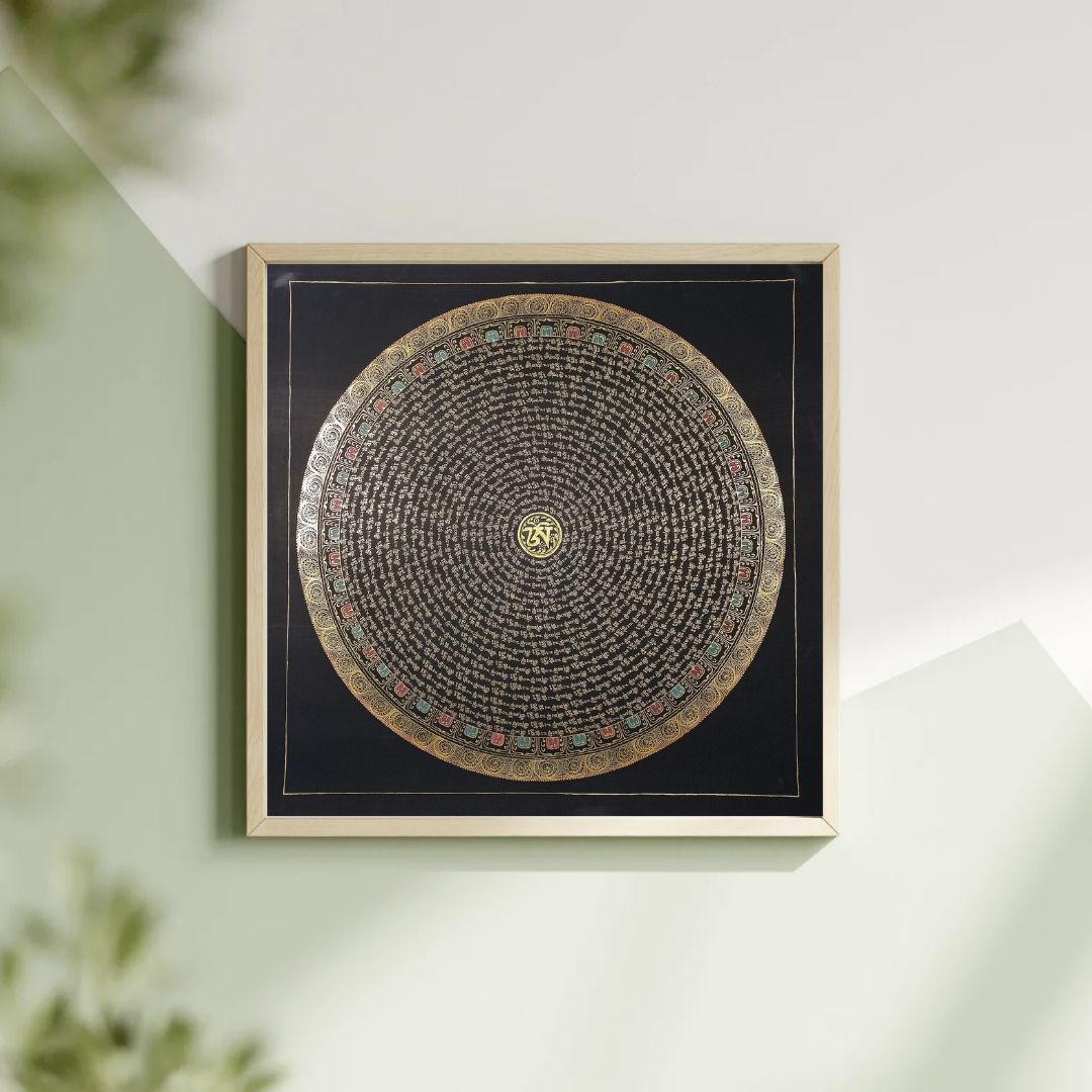 Chenrezig  Mantra Mandala | Hand-Painted Fine Thangka | Sacred Buddhist Art from Nepal