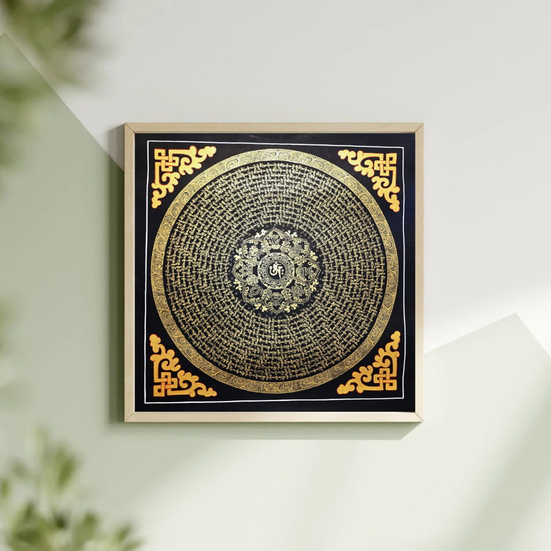 Original Hand-Painted Om Mani Padme Hum Mantra Mandala Thangka