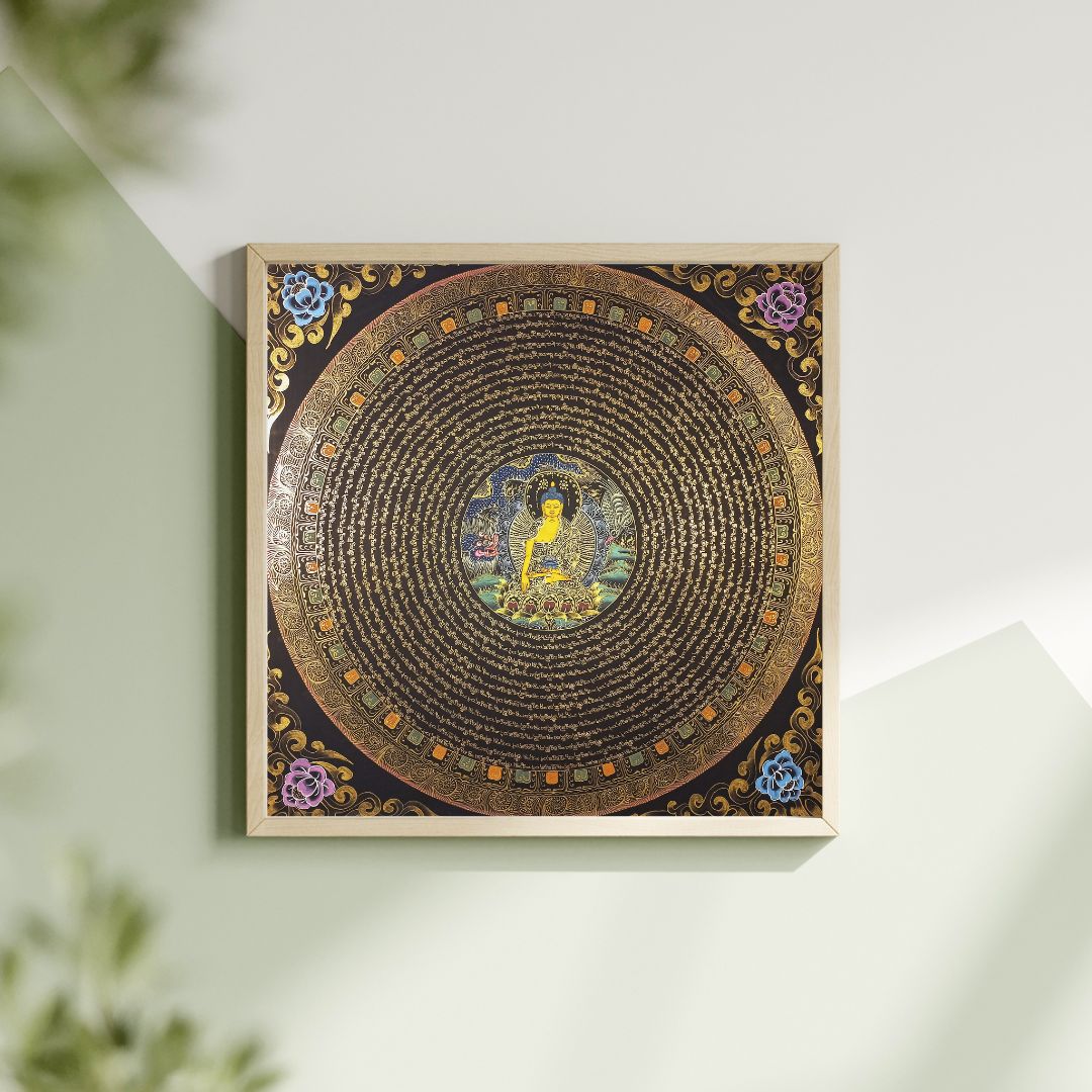 Shakyamuni Buddha Buddha Mantra Mandala | Hand-Painted Fine Thangka | Sacred Buddhist Art from Nepal