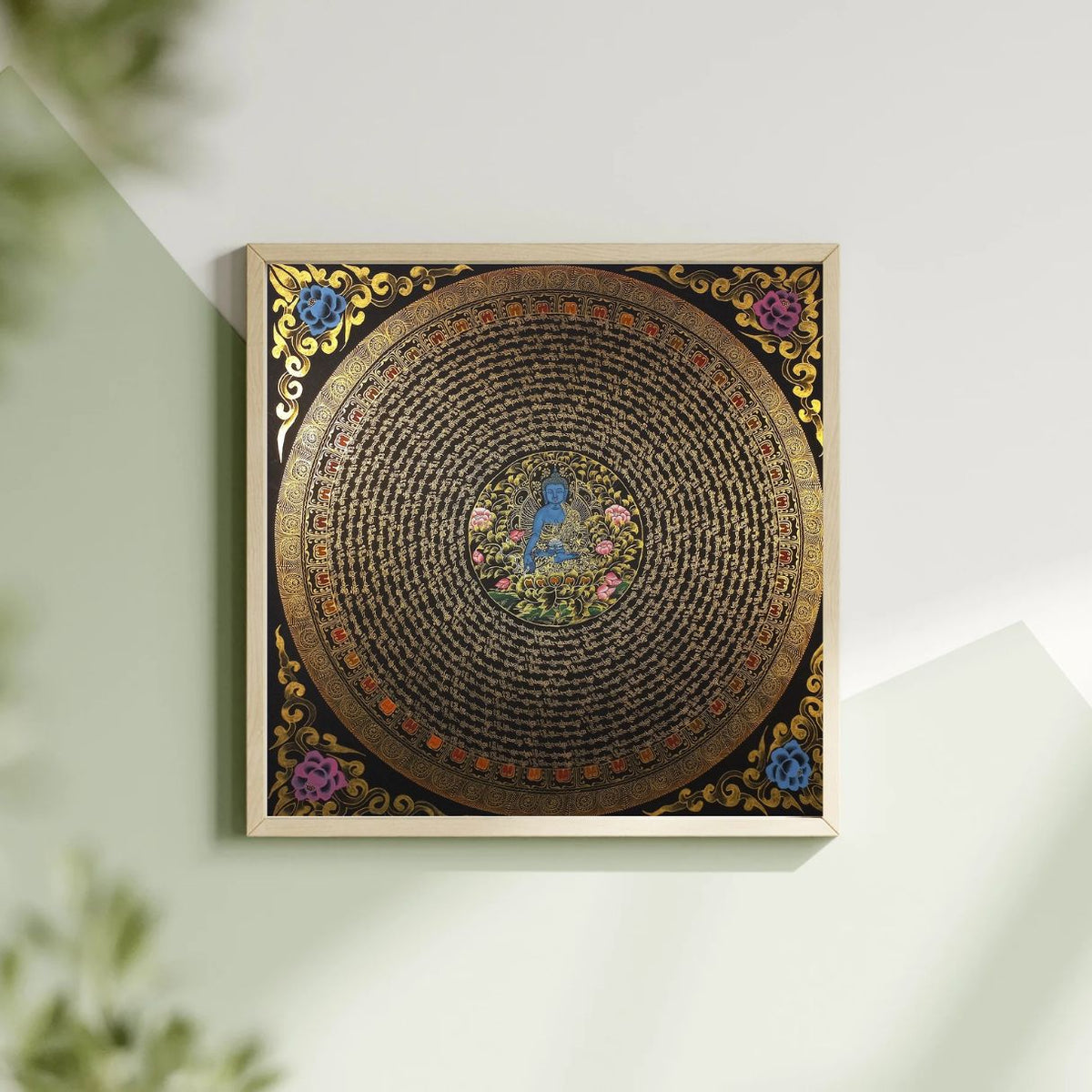 Medicine Buddha Mantra Mandala | Hand-Painted Fine Thangka | Sacred Buddhist Art from Nepal