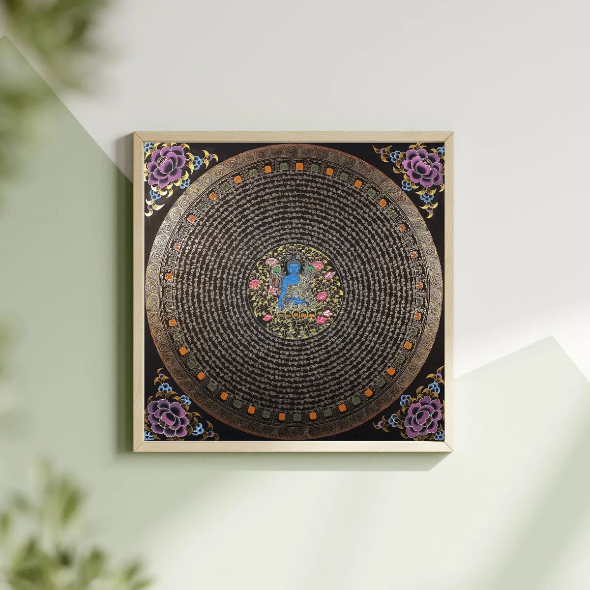Medicine Buddha Mantra Mandala | Hand-Painted Fine Thangka | Sacred Buddhist Art from Nepal