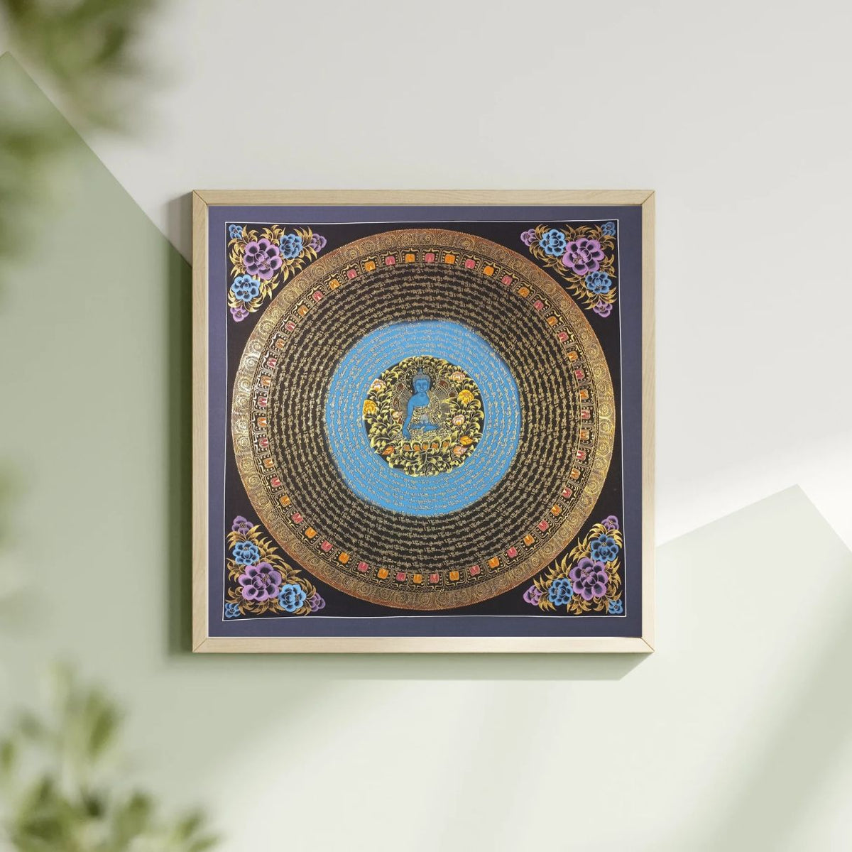 Medicine Buddha Mantra Mandala | Hand-Painted Fine Thangka | Sacred Buddhist Art from Nepal