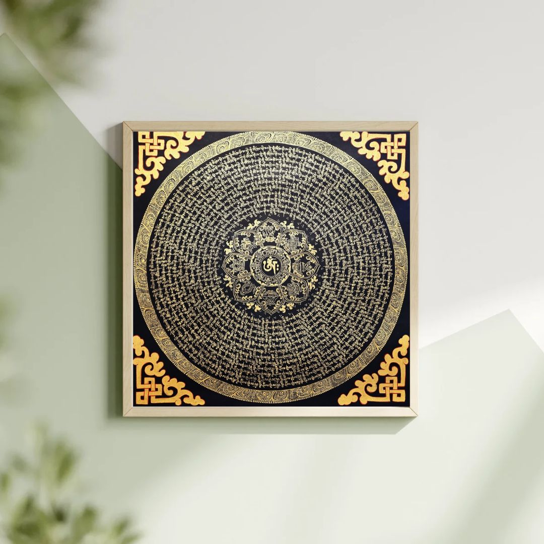 Original Hand-Painted Om Mani Padme Hum Mantra Mandala Thangka