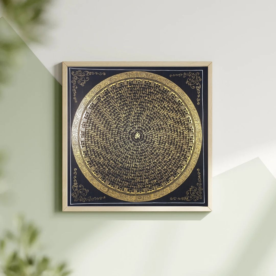 Hand-Painted Om Mantra Mandala Thangka