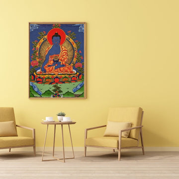 Medicine Buddha Thangka – Hand-Painted Tibetan Buddhist Art | Healing, Compassion & Meditation Wall Decor