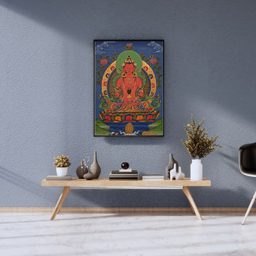 Amitayus Buddha Thangka – Hand-Painted Tibetan Buddhist Art | Longevity, Peace & Meditation Wall Decor
