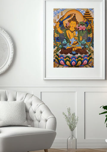 Manjushri Thangka – Hand-Painted Tibetan Buddhist Art | Meditation & Protection Wall Decor