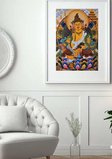 Jambhala Thangka – Hand-Painted Tibetan Buddhist Art | Wealth, Prosperity &amp; Protection Wall Decor