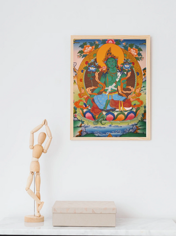 Green Tara Thangka – Hand-Painted Tibetan Buddhist Art | Meditation & Protection Wall Decor