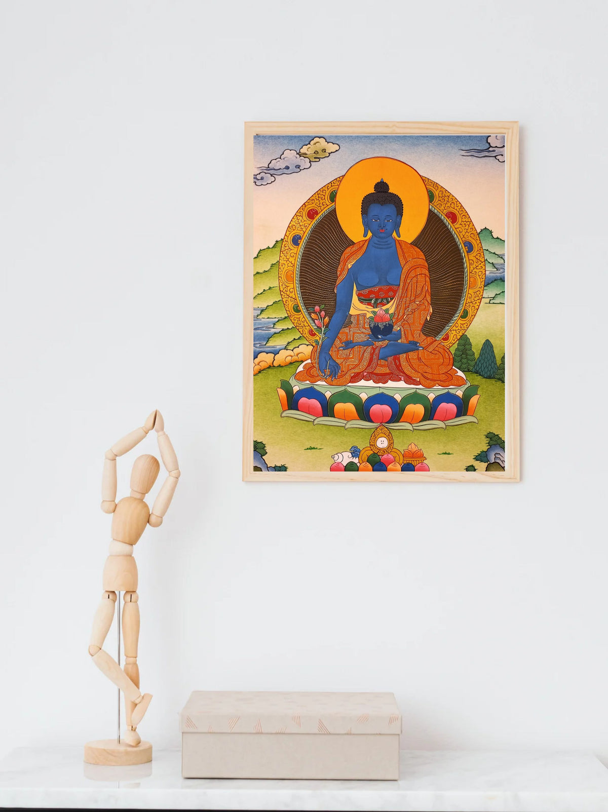 Medicine Buddha Thangka – Hand-Painted Tibetan Buddhist Art | Healing, Compassion & Meditation Wall Decor