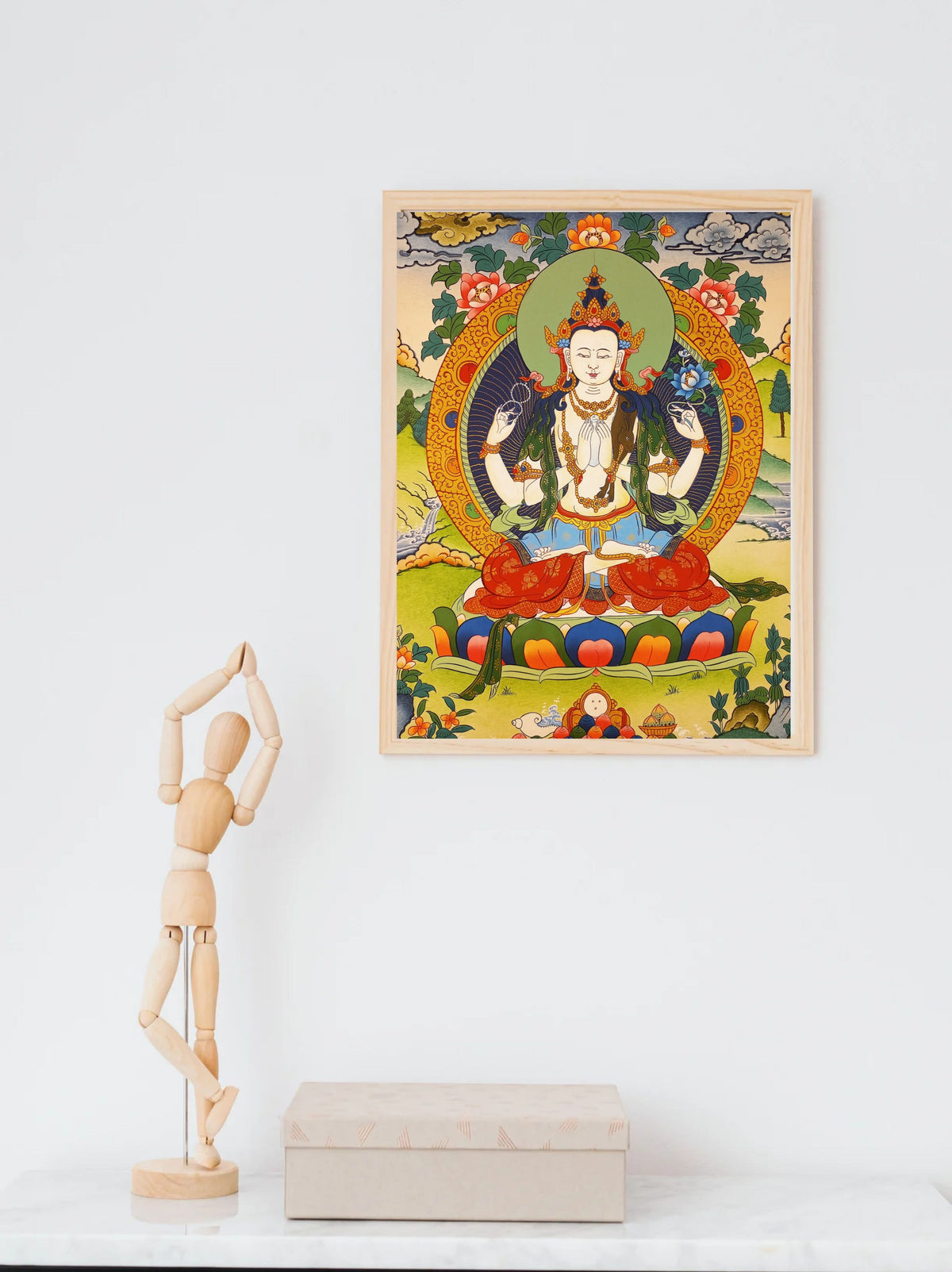 Chenrezig Thangka – Hand-Painted Tibetan Buddhist Art | Meditation & Protection Wall Decor