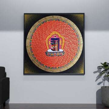 Hand-Painted Om Mantra Mandala Thangka