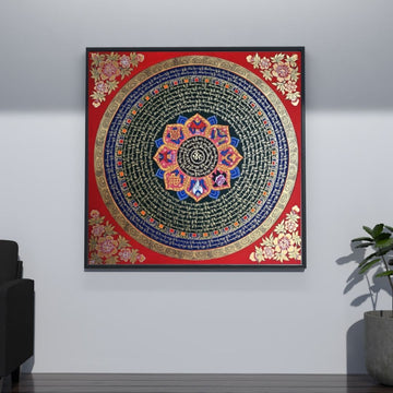 Hand-Painted Om Mantra Mandala Thangka
