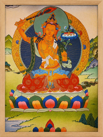 Manjushri Thangka – Hand-Painted Tibetan Buddhist Art | Meditation & Protection Wall Decor
