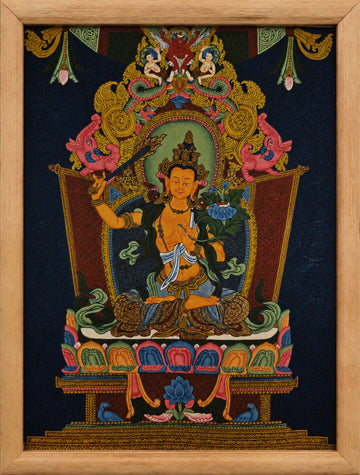 Manjushri Thangka – Hand-Painted Tibetan Buddhist Art | Meditation & Protection Wall Decor