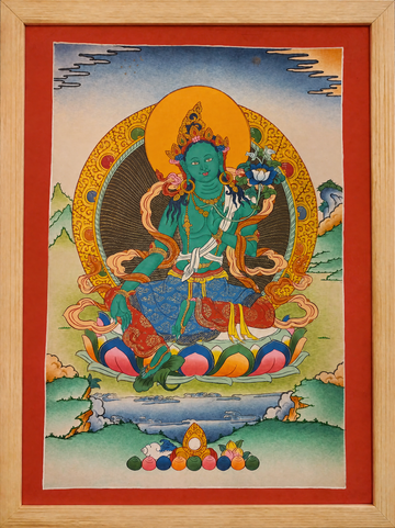 Green Tara Thangka – Hand-Painted Tibetan Buddhist Art | Meditation & Protection Wall Decor