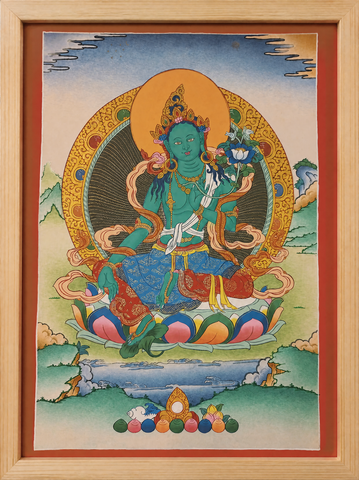 Green Tara Thangka – Hand-Painted Tibetan Buddhist Art | Meditation & Protection Wall Decor