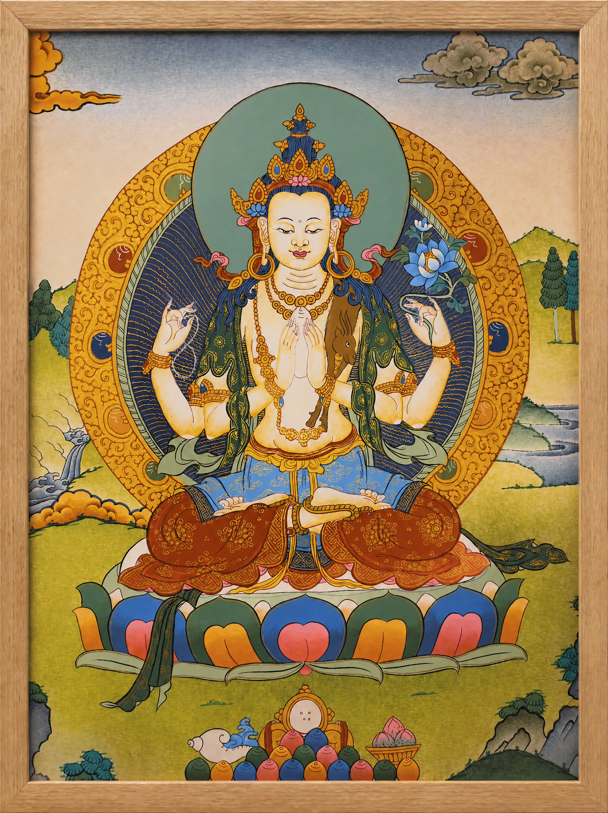Chenrezig Thangka – Hand-Painted Tibetan Buddhist Art | Meditation & Protection Wall Decor