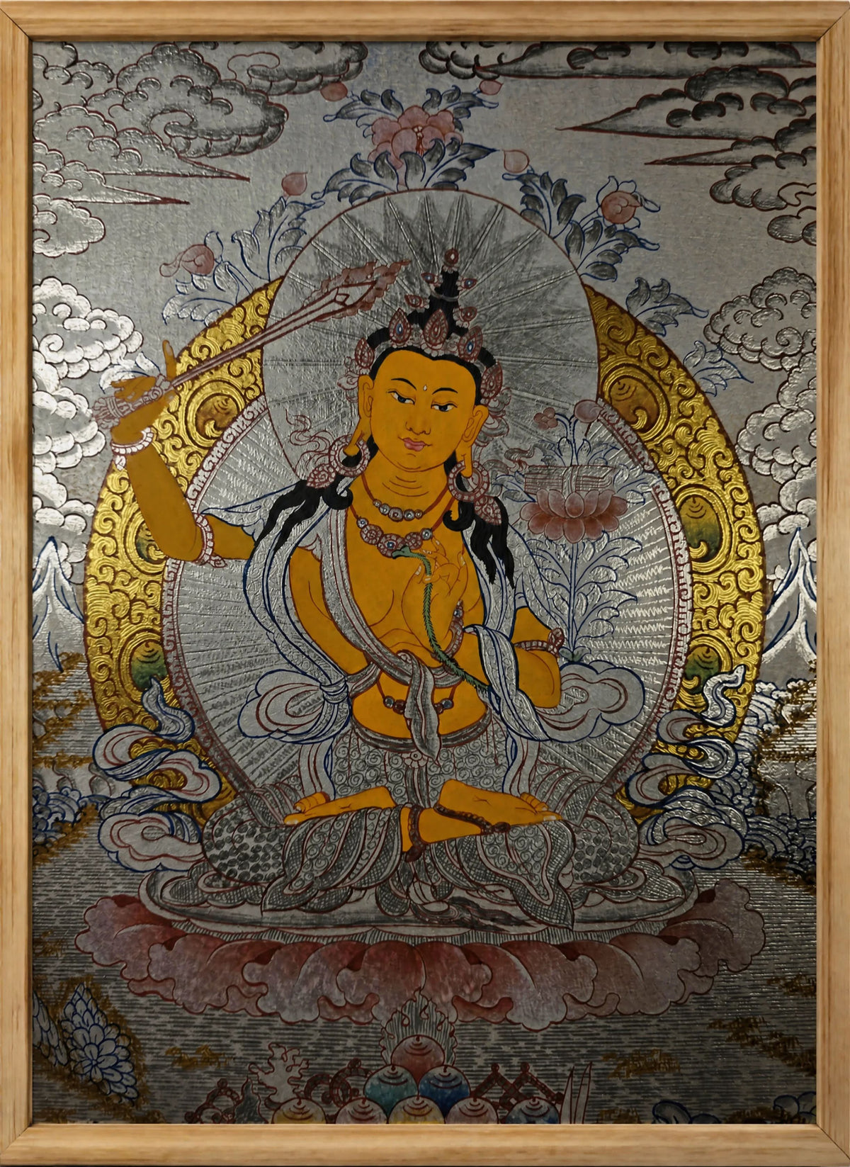 Manjushri Thangka – Hand-Painted Tibetan Buddhist Art | Meditation & Protection Wall Decor