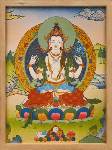 Chenrezig Thangka – Hand-Painted Tibetan Buddhist Art | Meditation & Protection Wall Decor