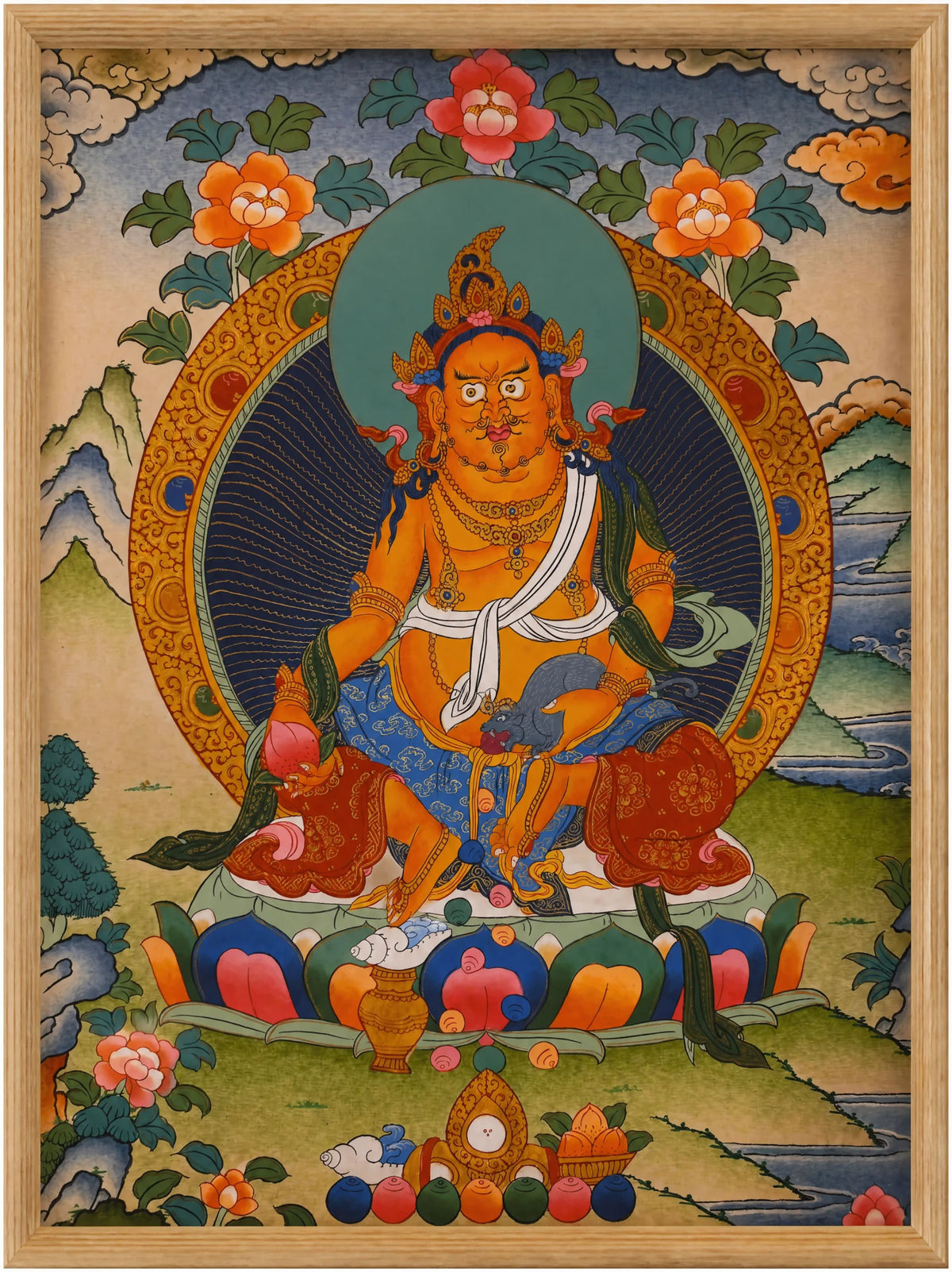 Jambhala Thangka – Hand-Painted Tibetan Buddhist Art | Wealth, Prosperity &amp; Protection Wall Decor