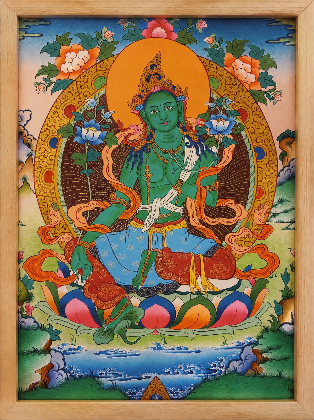 Green Tara Thangka – Hand-Painted Tibetan Buddhist Art | Meditation & Protection Wall Decor