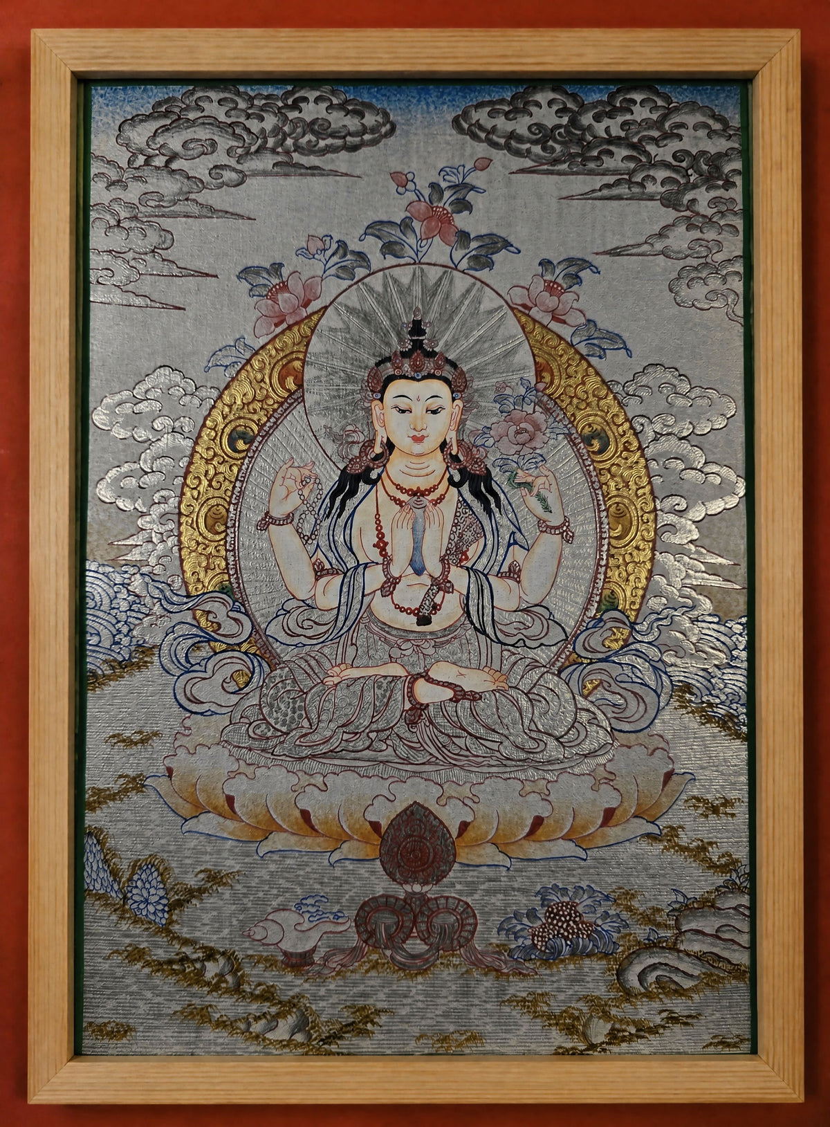 Chenrezig Thangka – Hand-Painted Tibetan Buddhist Art | Meditation & Protection Wall Decor