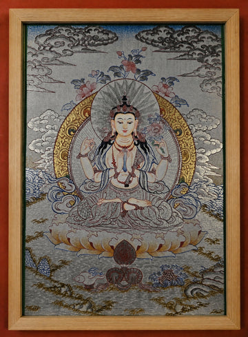 Chenrezig Thangka – Hand-Painted Tibetan Buddhist Art | Meditation & Protection Wall Decor