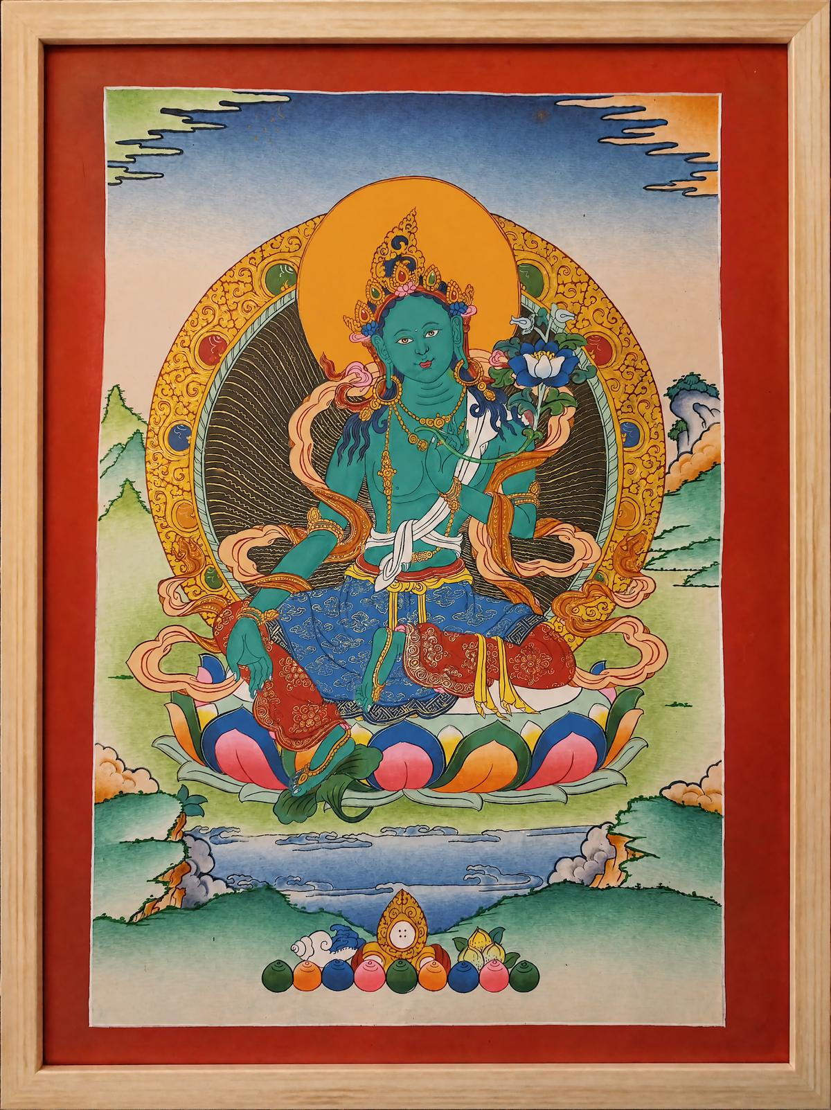 Green Tara Thangka – Hand-Painted Tibetan Buddhist Art | Meditation & Protection Wall Decor
