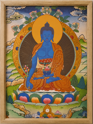 Medicine Buddha Thangka – Hand-Painted Tibetan Buddhist Art | Healing, Compassion & Meditation Wall Decor