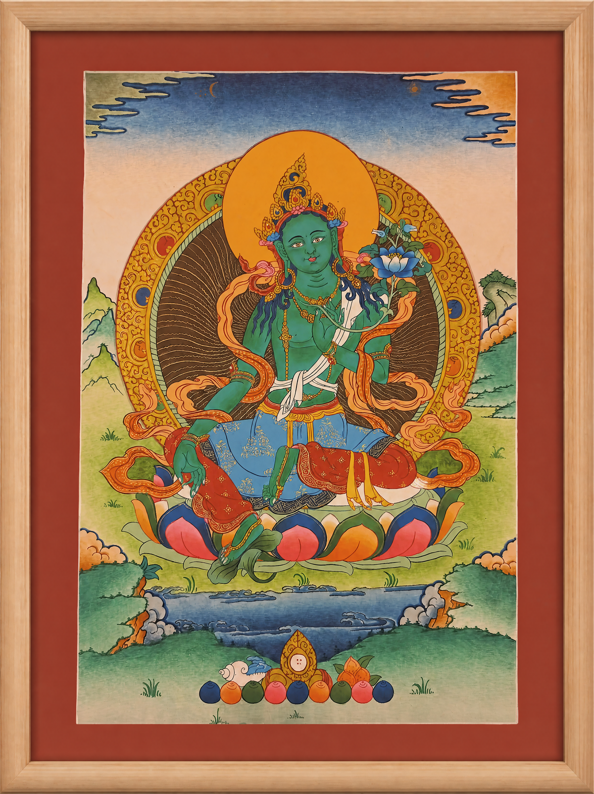 Green Tara Thangka – Hand-Painted Tibetan Buddhist Art | Meditation & Protection Wall Decor