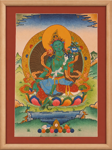 Green Tara Thangka – Hand-Painted Tibetan Buddhist Art | Meditation & Protection Wall Decor