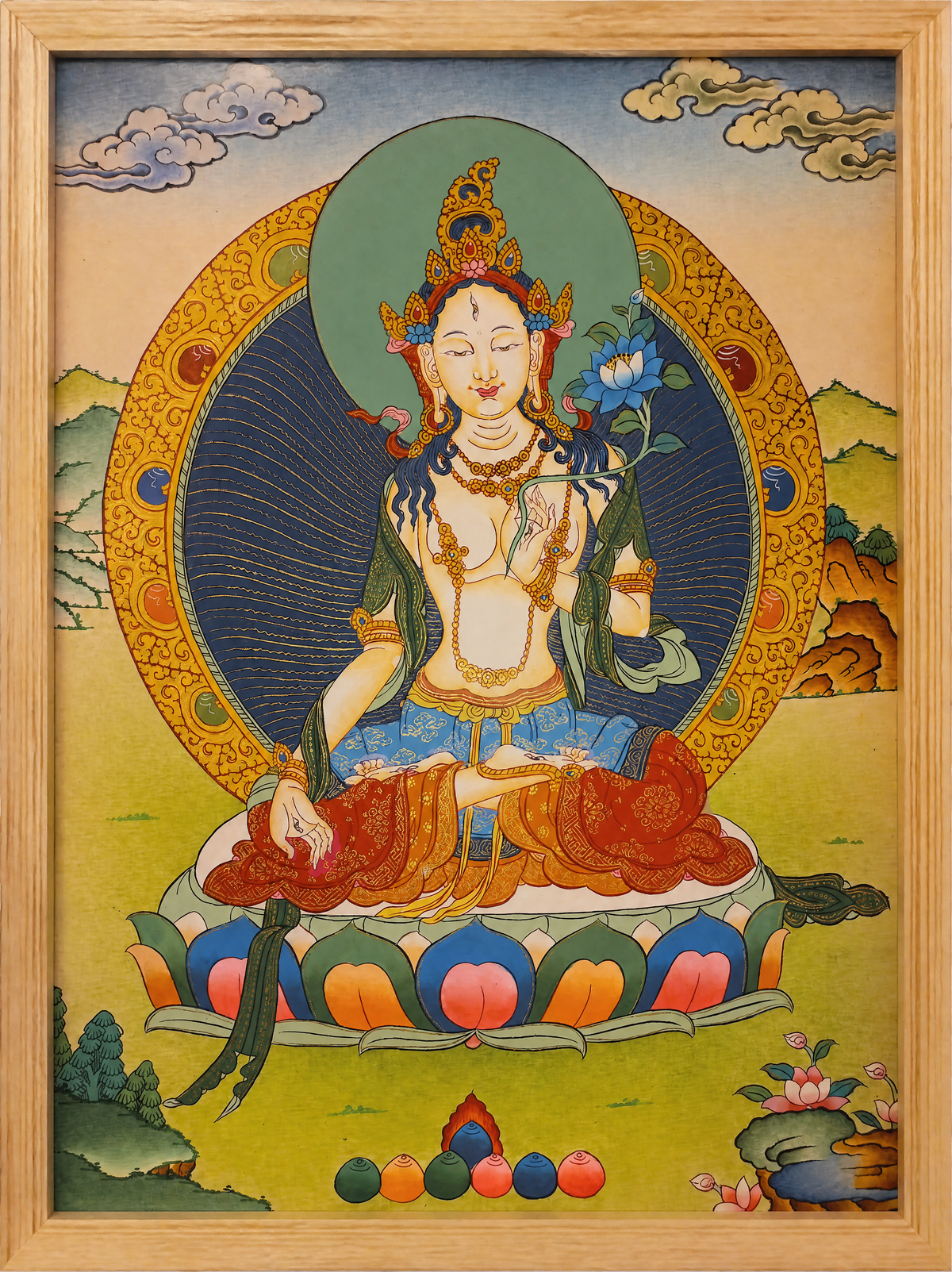 White Tara Thangka – Hand-Painted Tibetan Buddhist Art | Compassion, Longevity & Peace Wall Decor