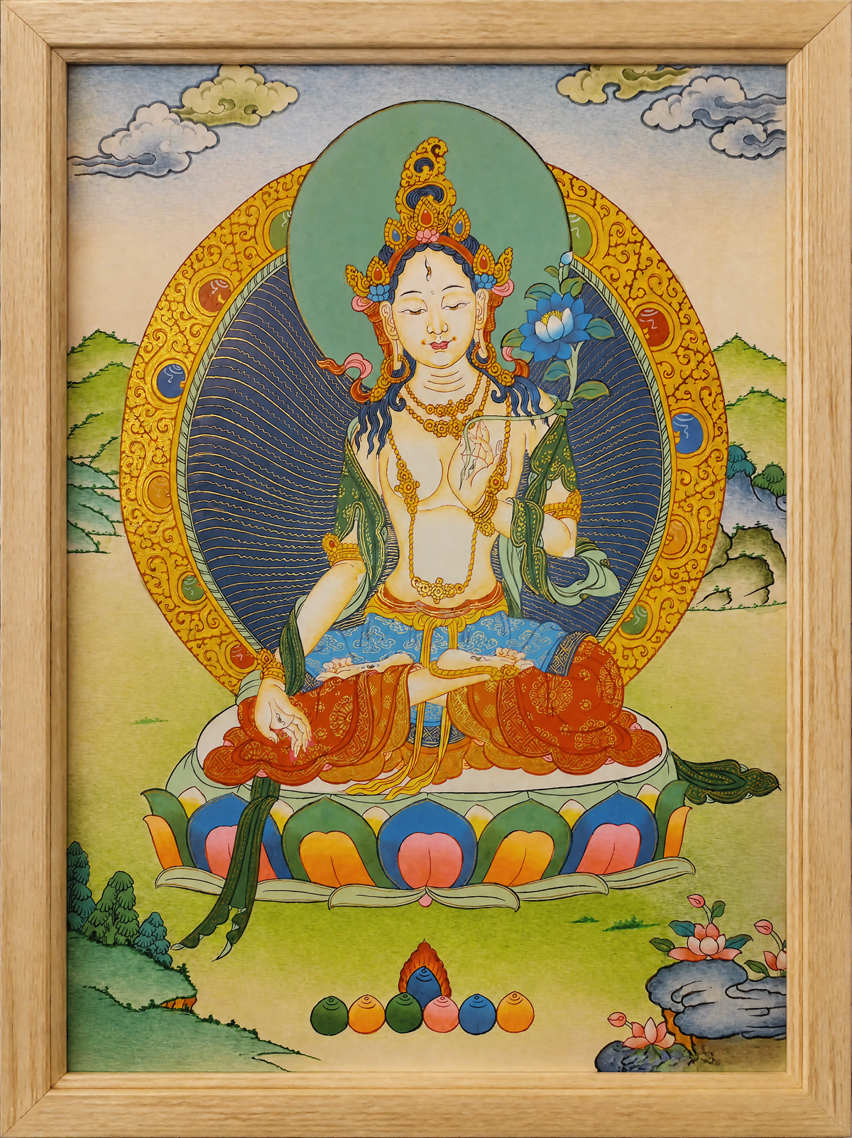 White Tara Thangka – Hand-Painted Tibetan Buddhist Art | Compassion, Longevity & Peace Wall Decor